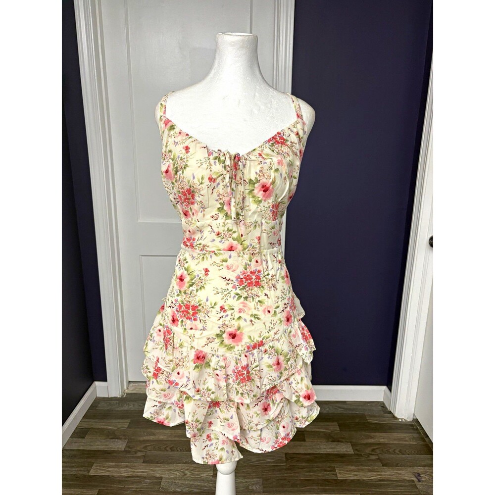 Forever 21 Plus 2XL Floral Chiffon Mini Dress Sweetheart Ruffle Lined Zip NWT